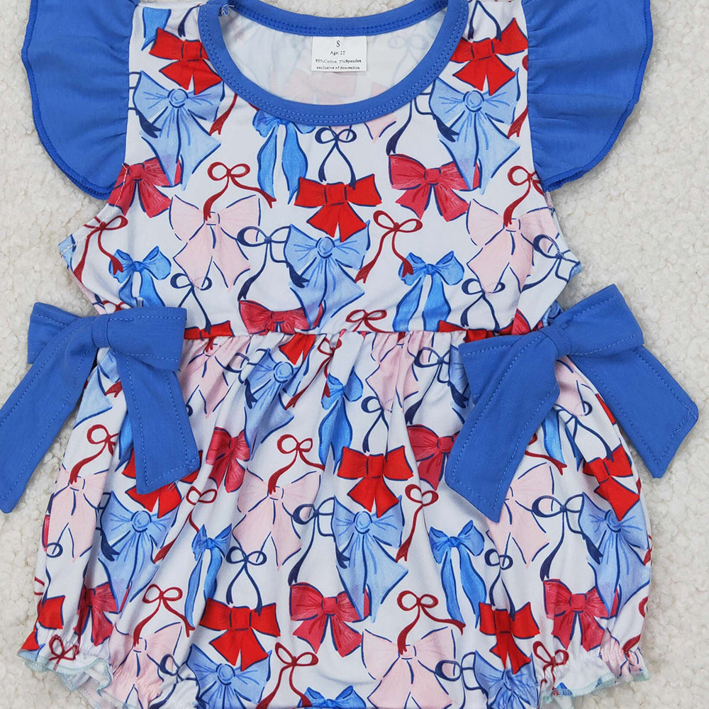 6.11 SR2954 RTS NO MOQ Baby Girls Summer Romper Baby Girls July 4th Bow Romper