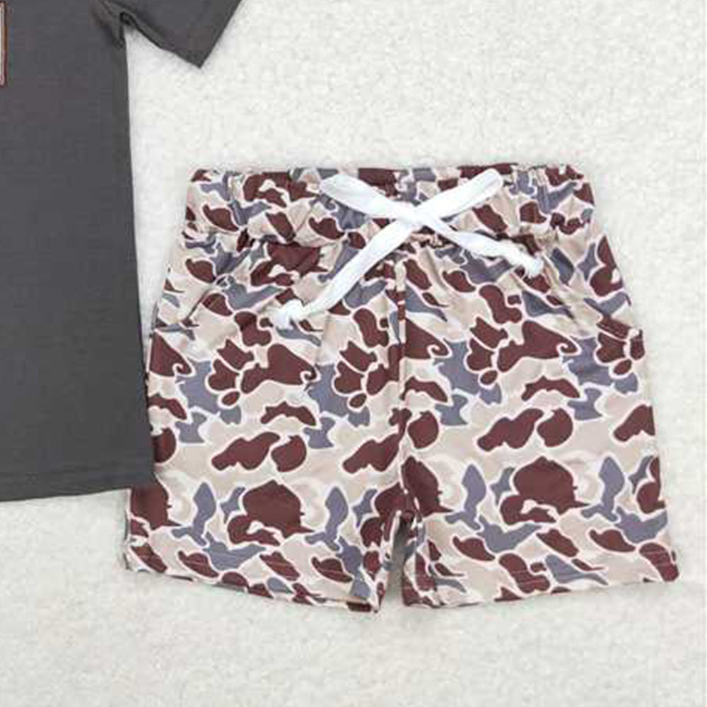 5.19 BSSO0969 RTS NO MOQ Deer dog top camo shorts kids boys clothing