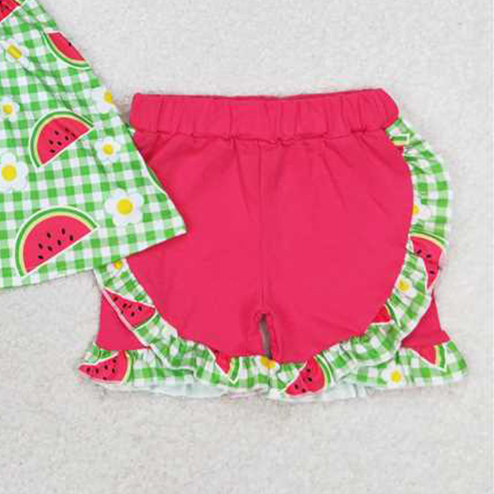 4.25 GSSO0701 RTS NO MOQ Plaid watermelon tunic shorts girls summer clothing