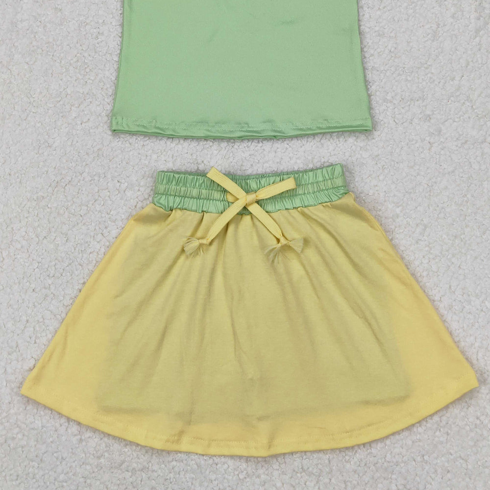 4.30 GSD2071 RTS NO MOQ Green yellow sleeveless crown top skirt princess girls clothes