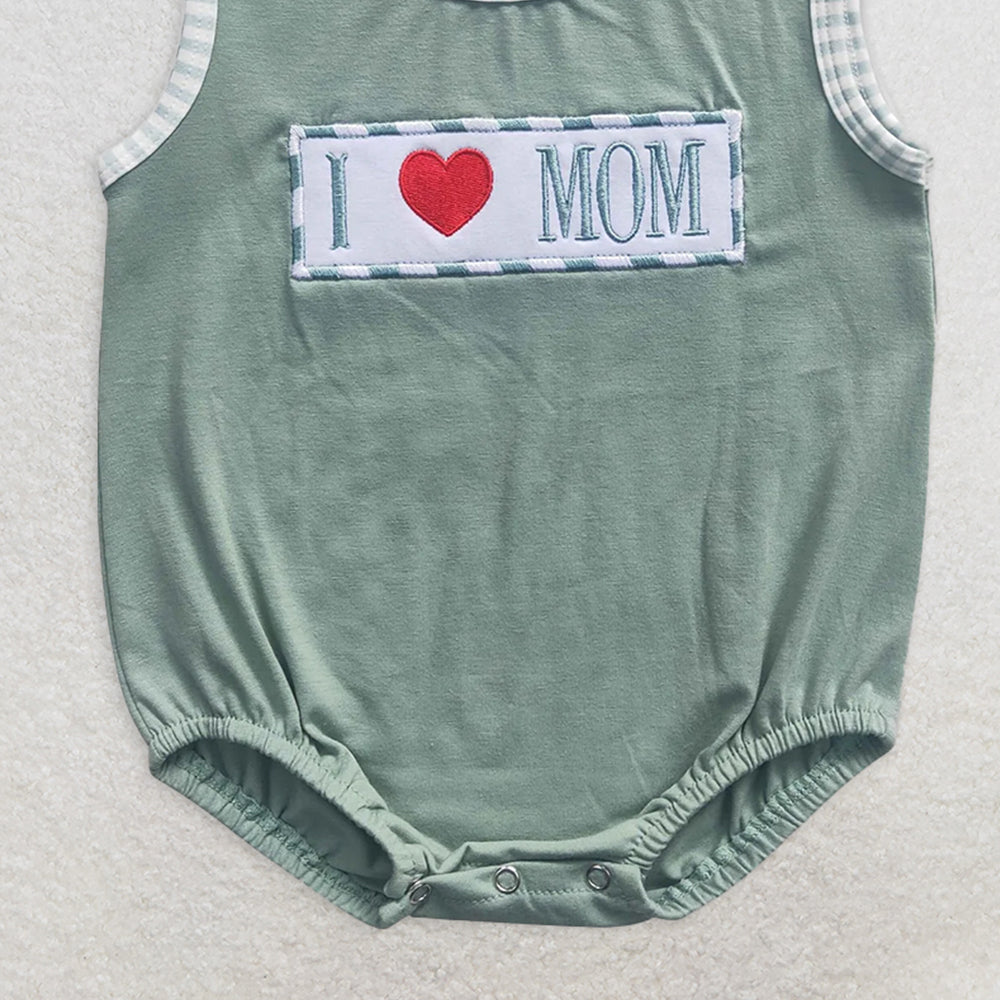 SR0238 RTS NO MOQ Baby Boys Summer Rompers Mother's Day Girls Boys Green Sibling Rompers Clothes Sets