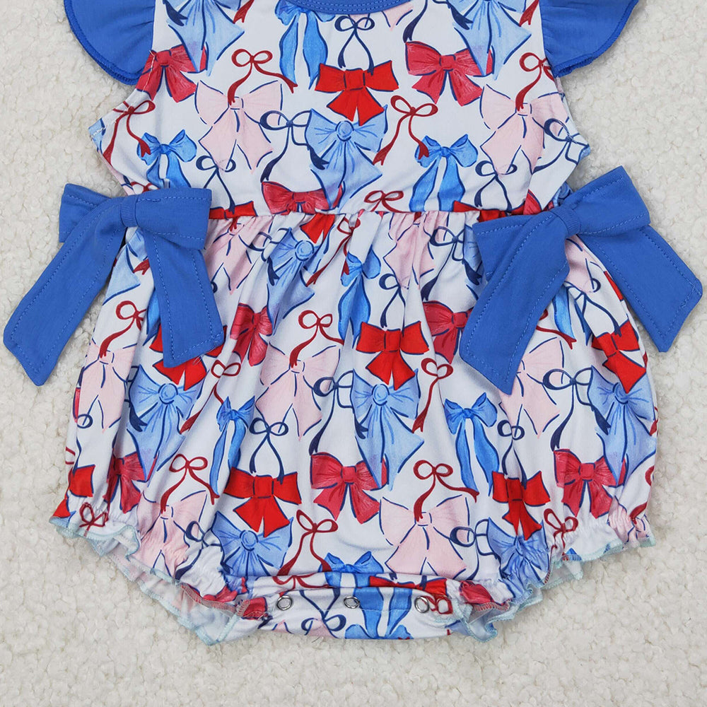6.11 SR2954 RTS NO MOQ Baby Girls Summer Romper Baby Girls July 4th Bow Romper