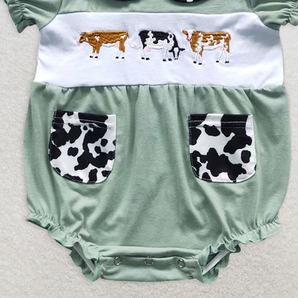 SR0373 RTS NO MOQ Baby Girls Summer Rompers Baby Girls Cow Green Color Rompers