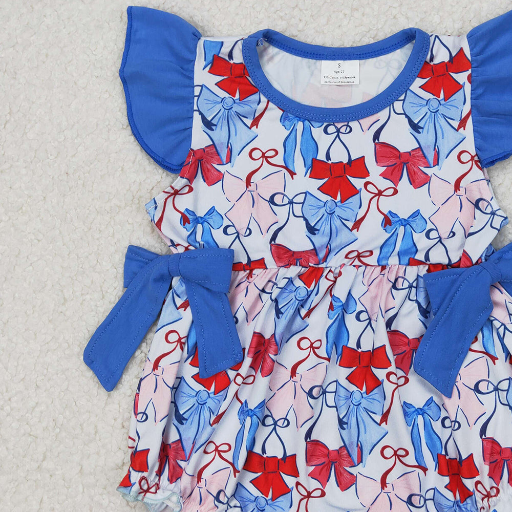 6.11 SR2954 RTS NO MOQ Baby Girls Summer Romper Baby Girls July 4th Bow Romper