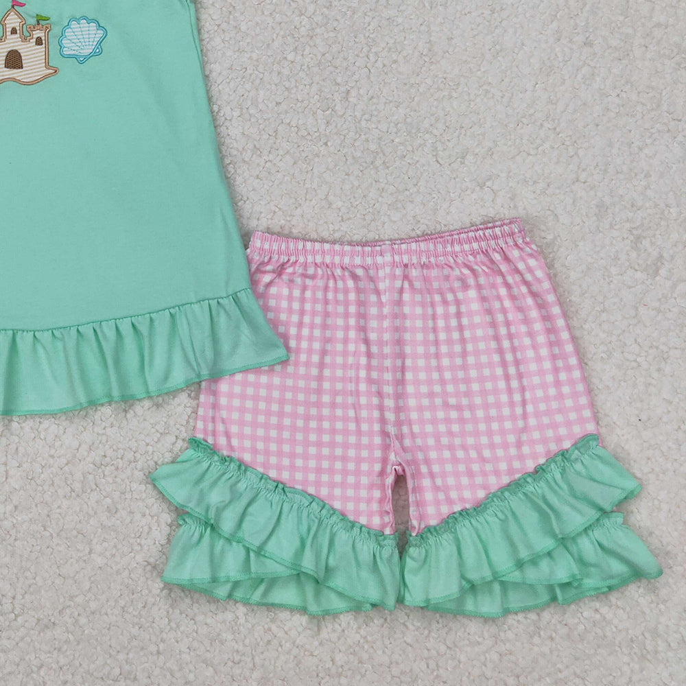 4.08 GSSO1983 RTS NO MOQSleeveless starfish shell castle top shorts girls summer clothes
