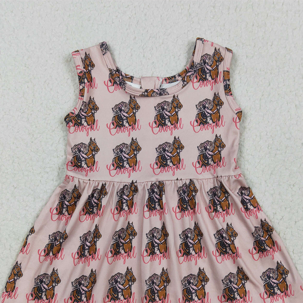SR3072RTS NO MOQ Baby Girls Summer Jumpsuits Baby Girls Pink Sleeveless Horses Rodeos Cowgirl Skort Jumpsuits