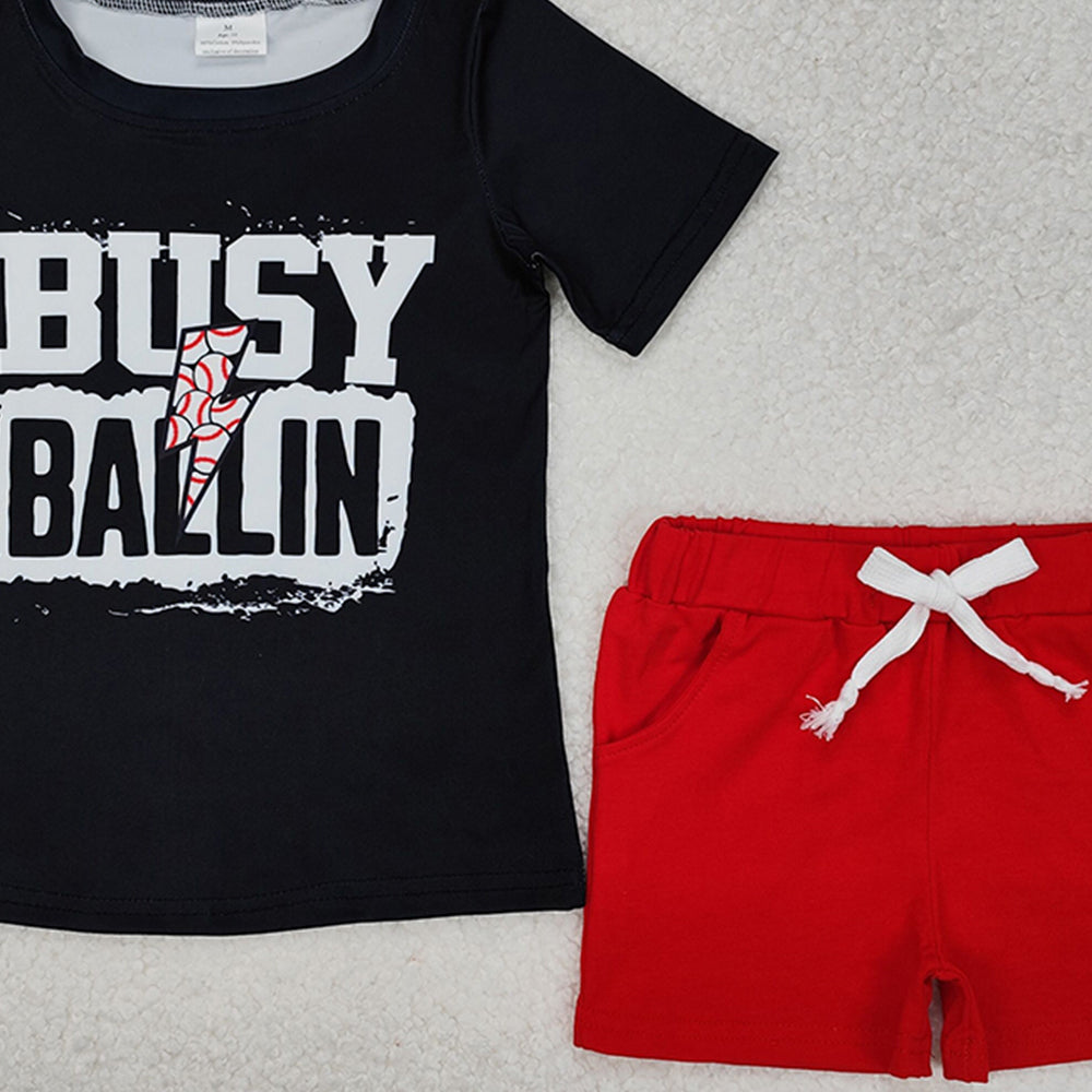BSSO1318 New Rts No Moq 8-9 Days By Air Arrived it Black busy ballin baseball top red shorts boys clothes