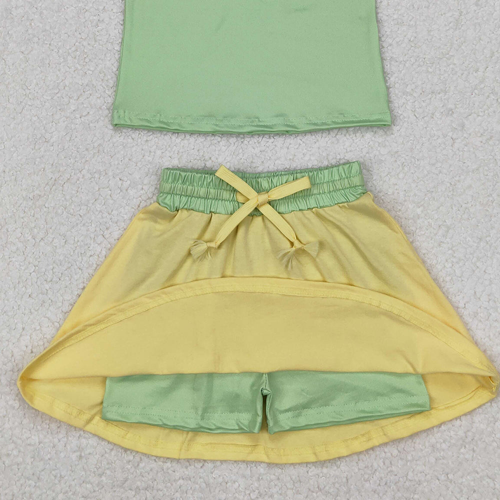 4.30 GSD2071 RTS NO MOQ Green yellow sleeveless crown top skirt princess girls clothes