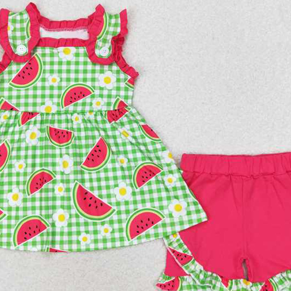 4.25 GSSO0701 RTS NO MOQ Plaid watermelon tunic shorts girls summer clothing
