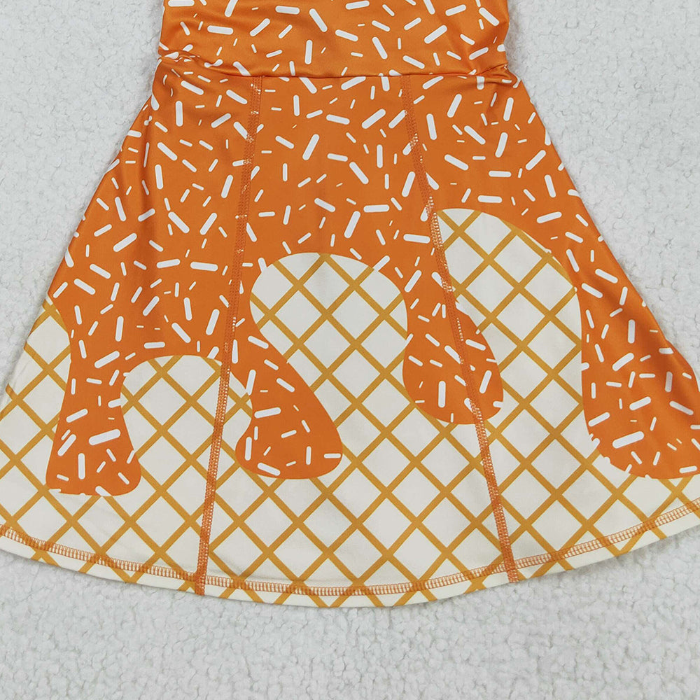 RTS NO MOQ (In stock)GSD2750 Baby Girls Summer Yoga Dress Baby Girls Orange Drip Sprinkles Team Yoga Active Knee Length Dresses