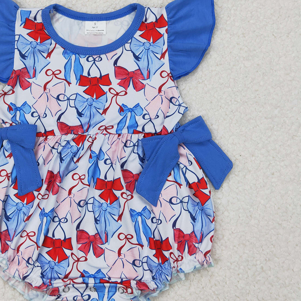 6.11 SR2954 RTS NO MOQ Baby Girls Summer Romper Baby Girls July 4th Bow Romper