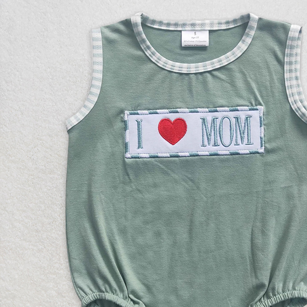SR0238 RTS NO MOQ Baby Boys Summer Rompers Mother's Day Girls Boys Green Sibling Rompers Clothes Sets