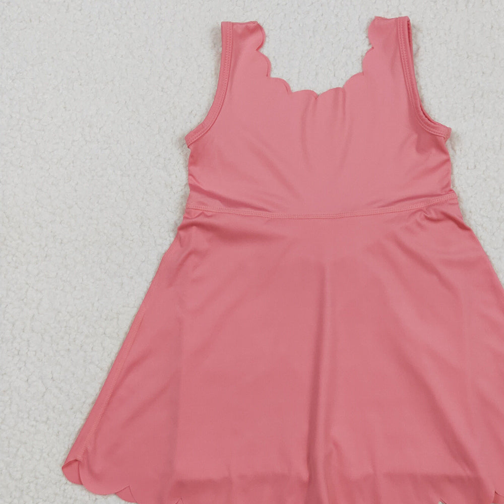 7.03 GSD2371RTS NO MOQ Baby Girls Summer Yoga Dress Baby Girls Pink Sleeveless Yoga Knee Length Dresses