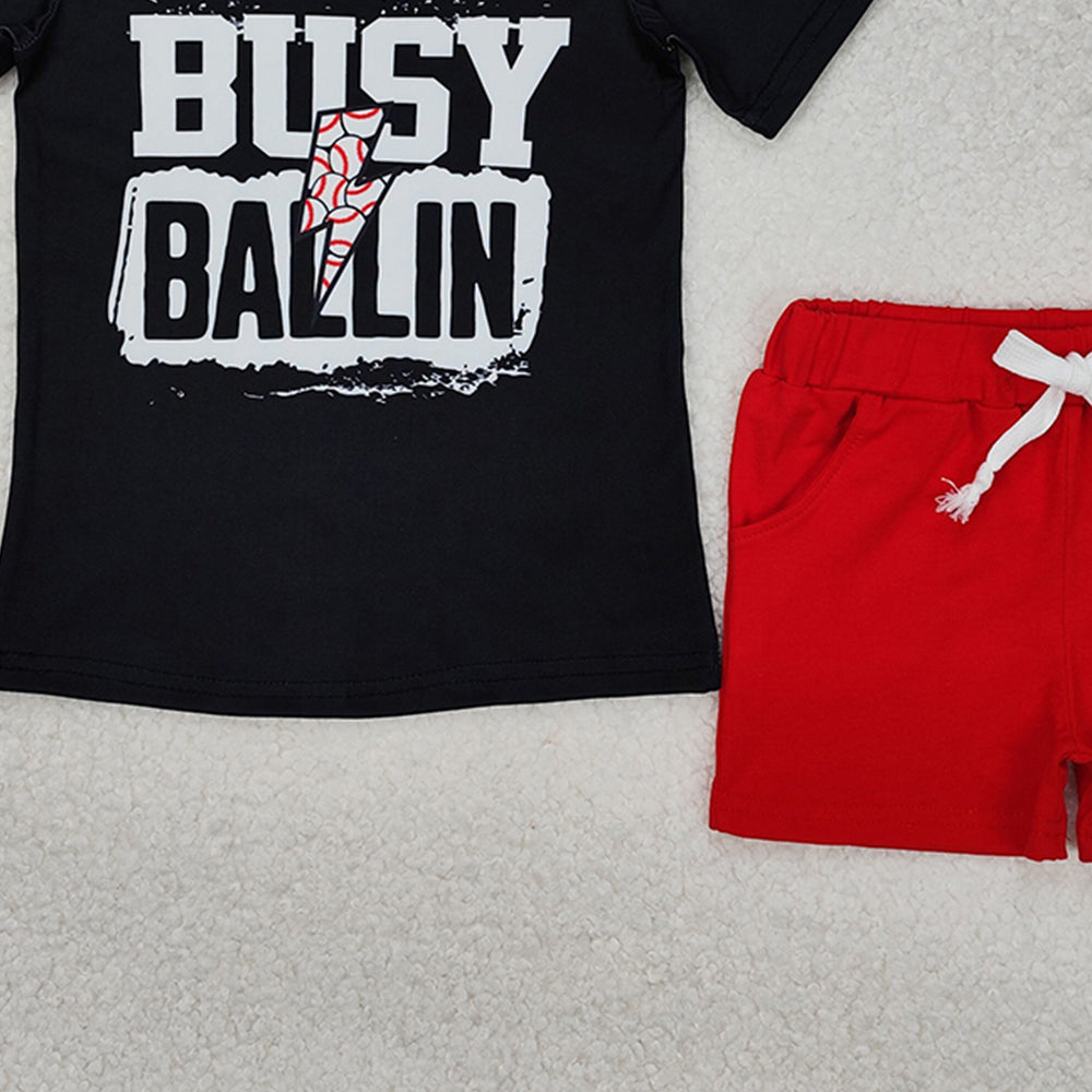 BSSO1318 New Rts No Moq 8-9 Days By Air Arrived it Black busy ballin baseball top red shorts boys clothes