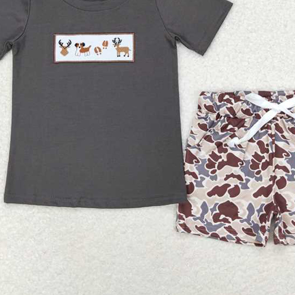 5.19 BSSO0969 RTS NO MOQ Deer dog top camo shorts kids boys clothing