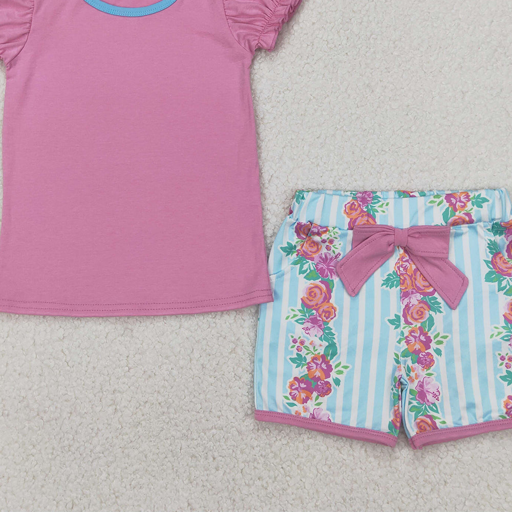 5.28 GSSO2389 RTS NO MOQ Baby Girls Summer Outfits Short sleeves pink top floral shorts kids girls outfits