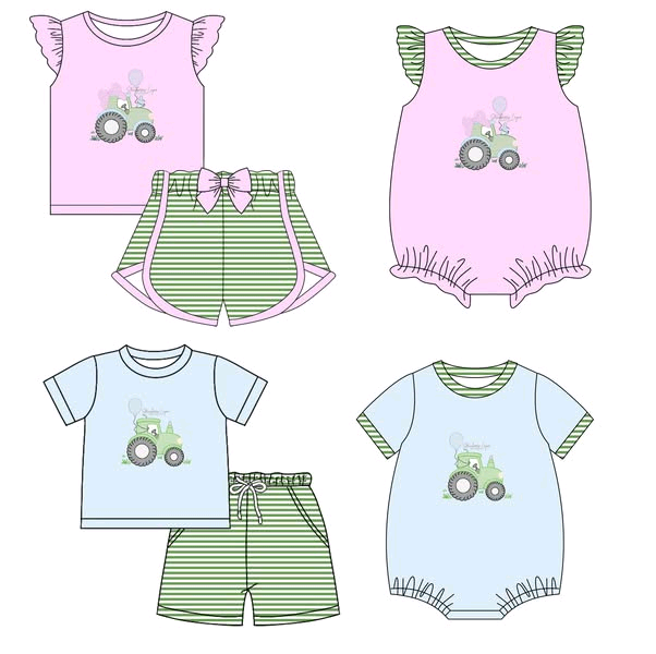 Baby Girls Pink Truck Print Top And Stripes Shorts Outfit Set Cute Casual Clothing Combo for Infants
