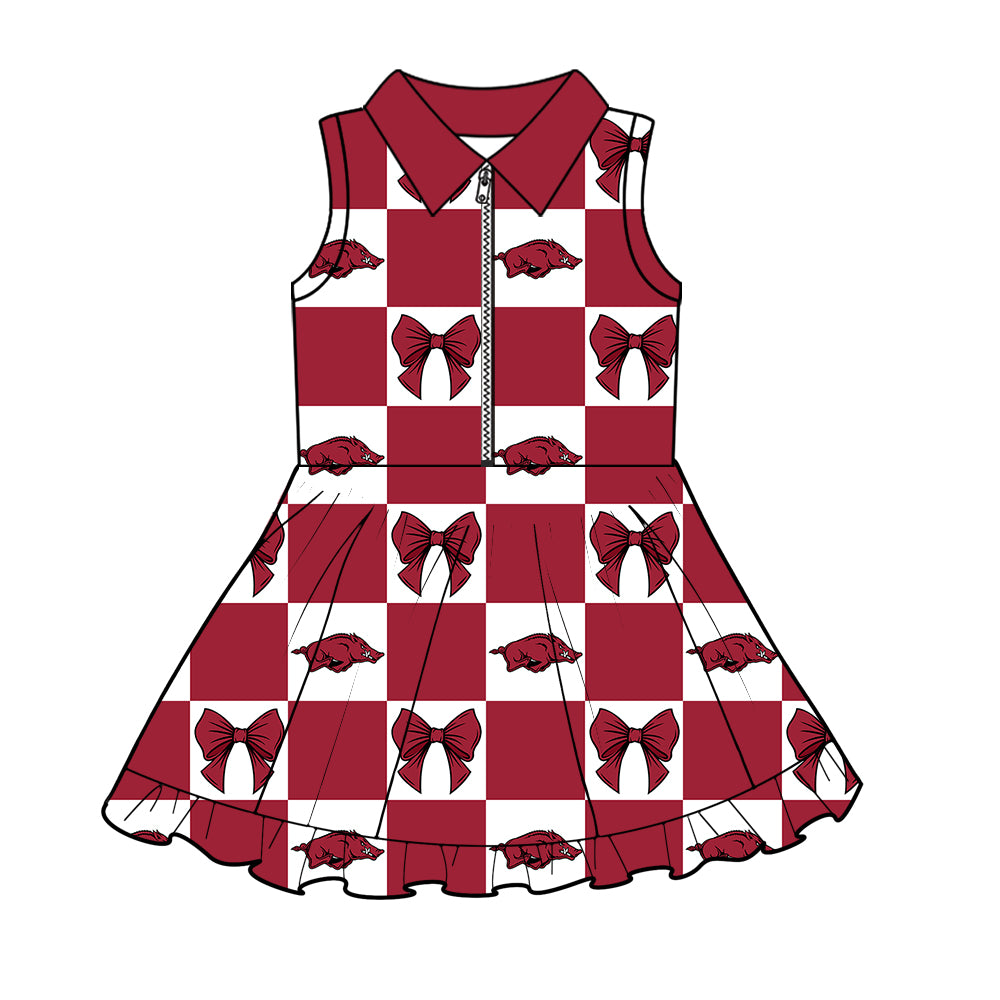 CUSTOM MOQ 5 Kids Clothing for Girls Baby Girls Red Bow Yoga Active Shorts Team Knee Length Dresses