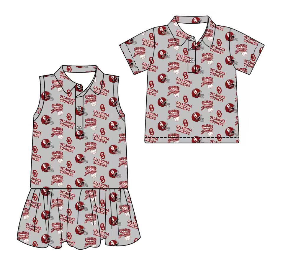 3.13 CUSTOM MOQ 5 Sibling Boys Baby Girls Summer Fashion Short Sleeve Gray Red Button Polo Shirts Sleeveless Dress Team Clothes Sets