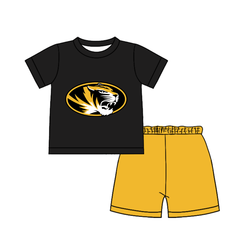 CUSTOM MOQ 5 Cute Comfortable Clothing For Boys Baby Boys Summer Black Tiger Top Shorts Clothes Sets