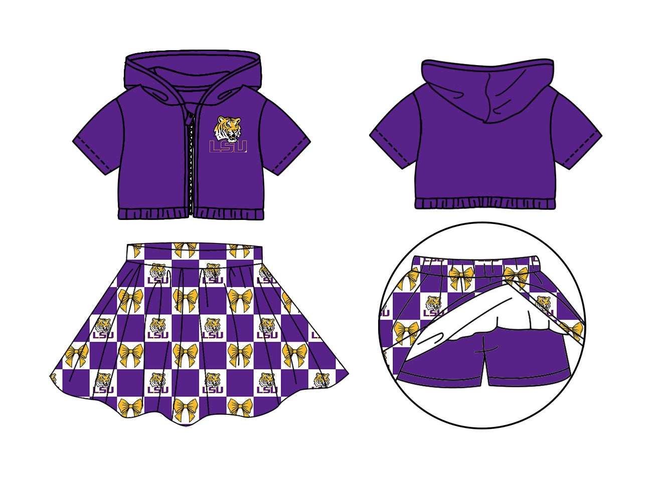 CUSTOM MOQ 5 Kids Clothing for Girls Baby Girls Purple Bow Hoodie Top Skirt Team Clothes Sets