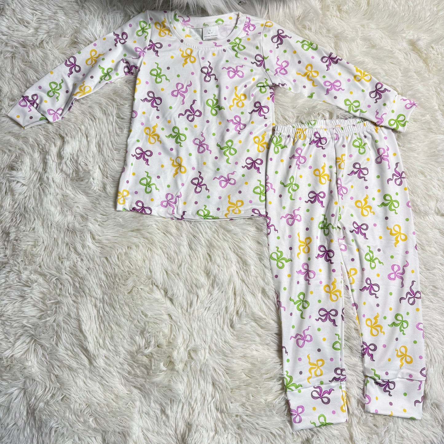 12.12 RTS Sibling Baby Girls Mardigras Bows Polka Dots Pants Pajamas Set Zipper Convertible Rompers