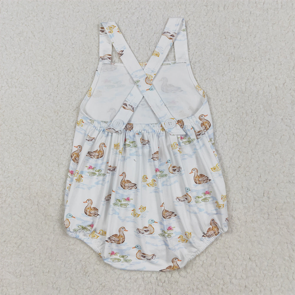 5.16 SR3029 RTS NO MOQ Baby Boys Summer Rompers Straps duck print baby boy summer romper