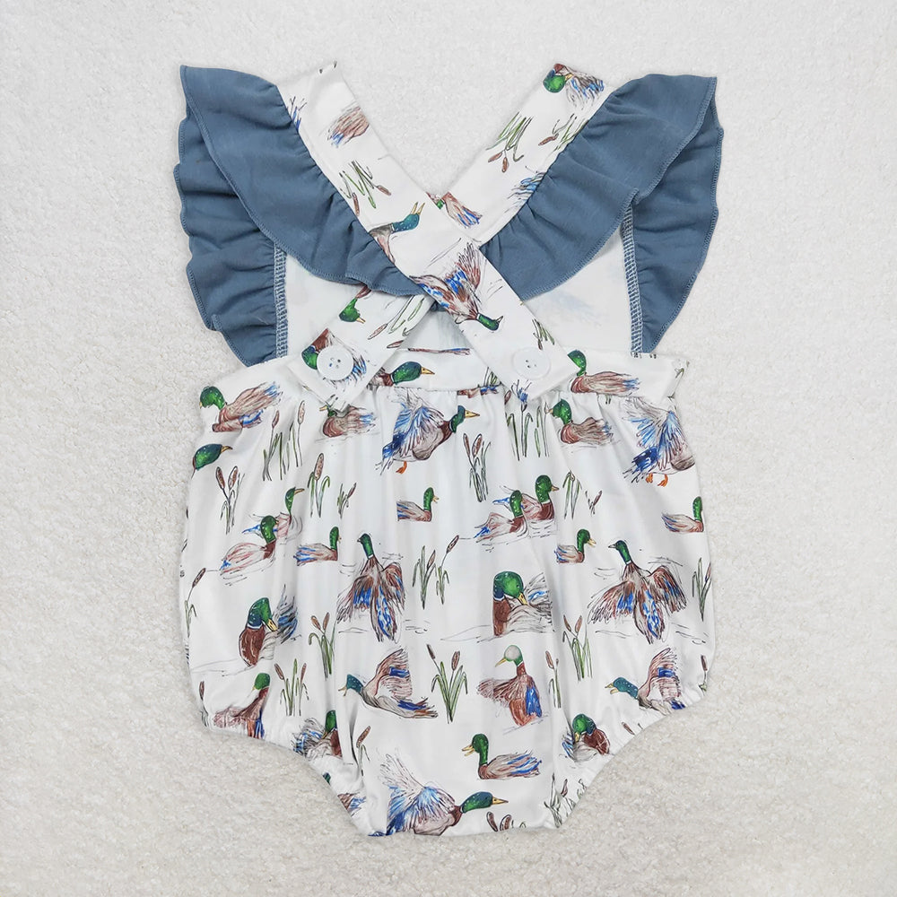 USA Shop (in stock)SR0893 RTS NO MOQ Baby Girls Summer Rompers Baby Girls Duck Straps Ruffle Summer Rompers