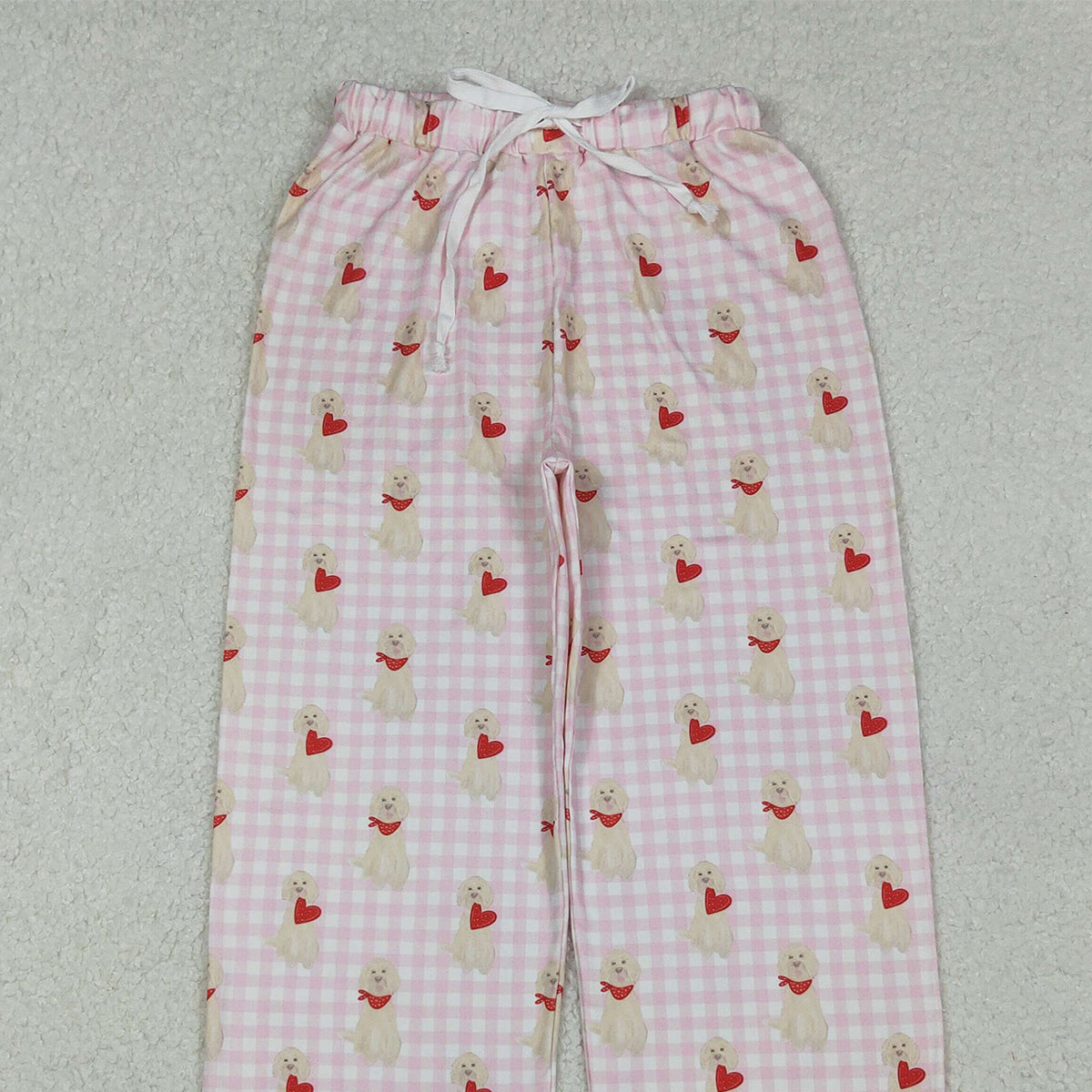 10.16 RTS NO MOQ (In stock)P0849 Adult Women Pink Checked Dogs Hearts Valentine Pants Bottom