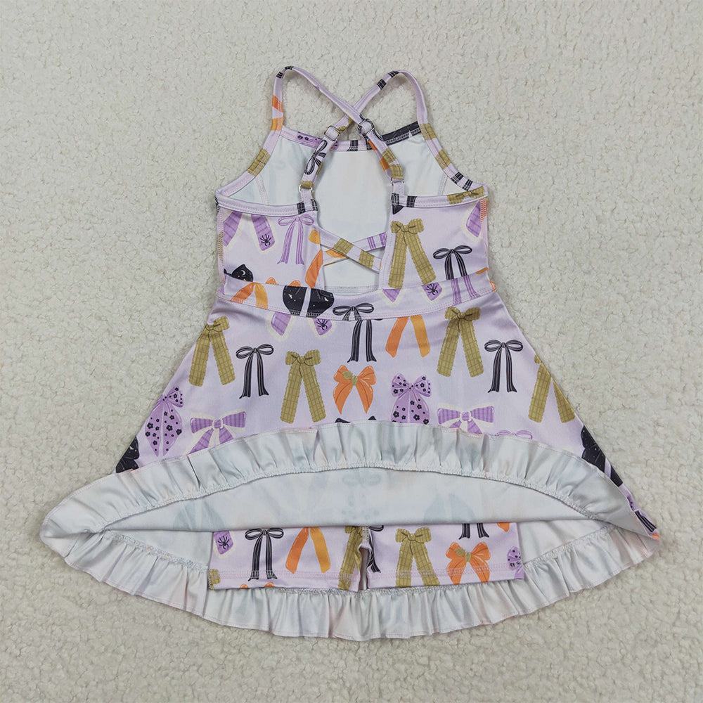 RTS NO MOQ (In stock)GSD2737Baby Girls Winter Dress Baby Girls Lavender Strap Bows Plaid Shorts Yoga Knee Length Dresses
