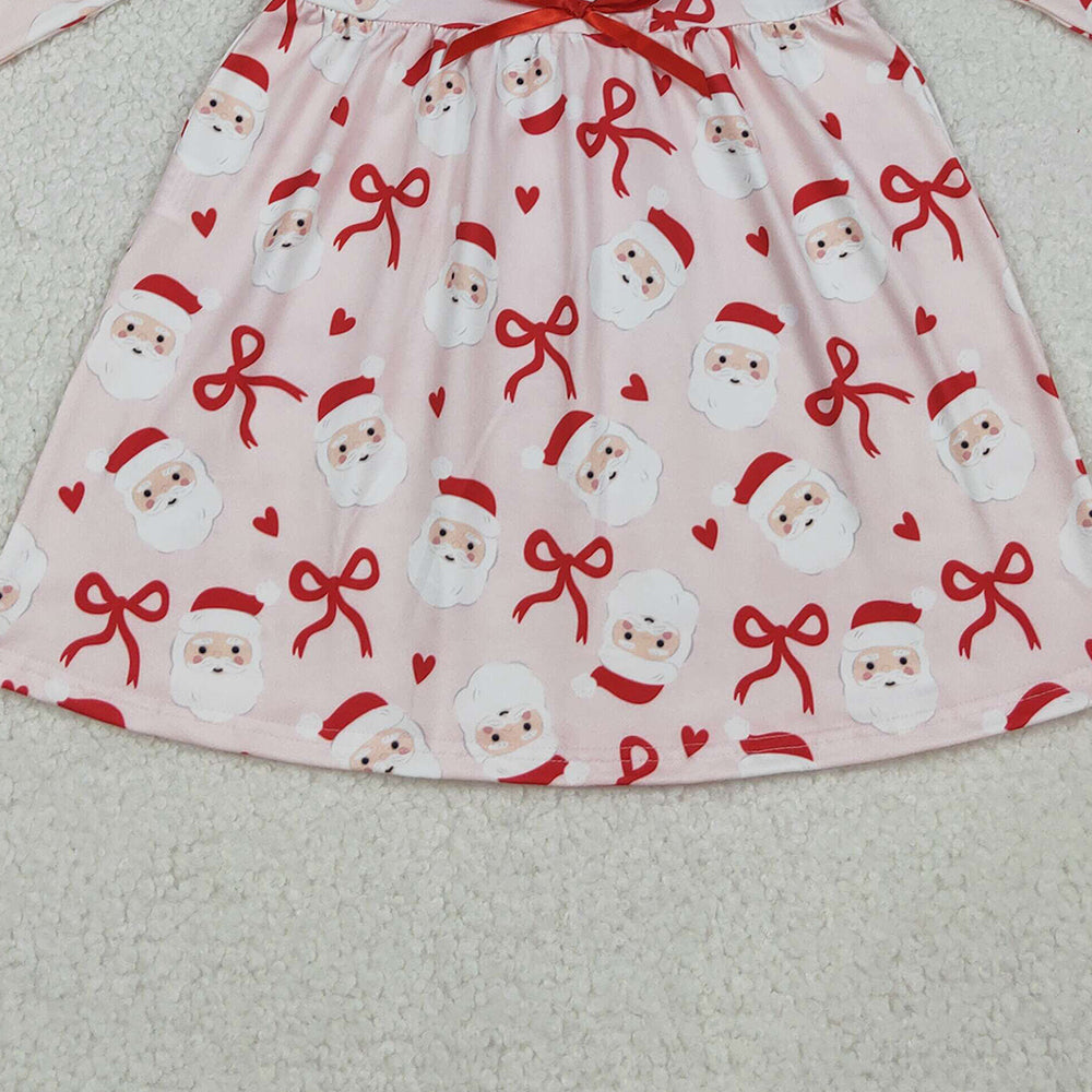 RTS NO MOQ (In stock)GLD1233 Baby Girls Winter Dress Red Bows Santa Christmas Knee Length Dresses