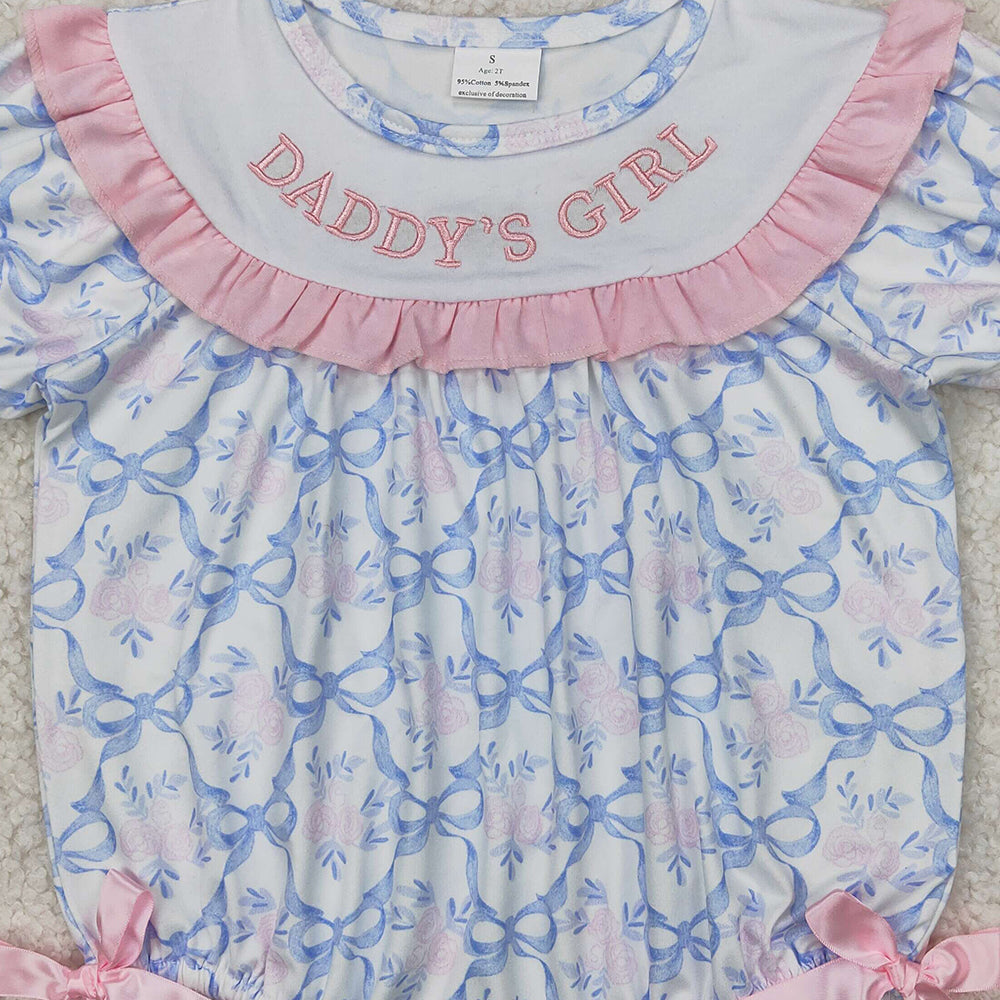 4.07 SR2944 RTS NO MOQ Baby Girls Summer Rompers Short sleeves Daddy's girl floral bow baby girls romper