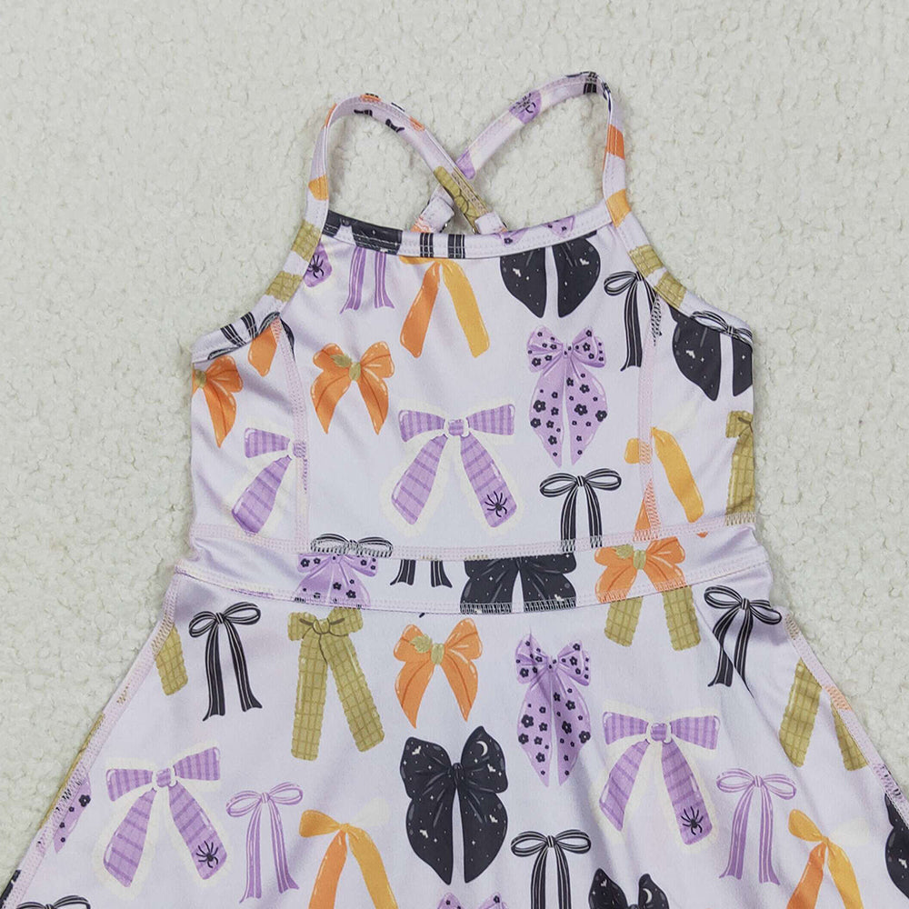 RTS NO MOQ (In stock)GSD2737Baby Girls Winter Dress Baby Girls Lavender Strap Bows Plaid Shorts Yoga Knee Length Dresses