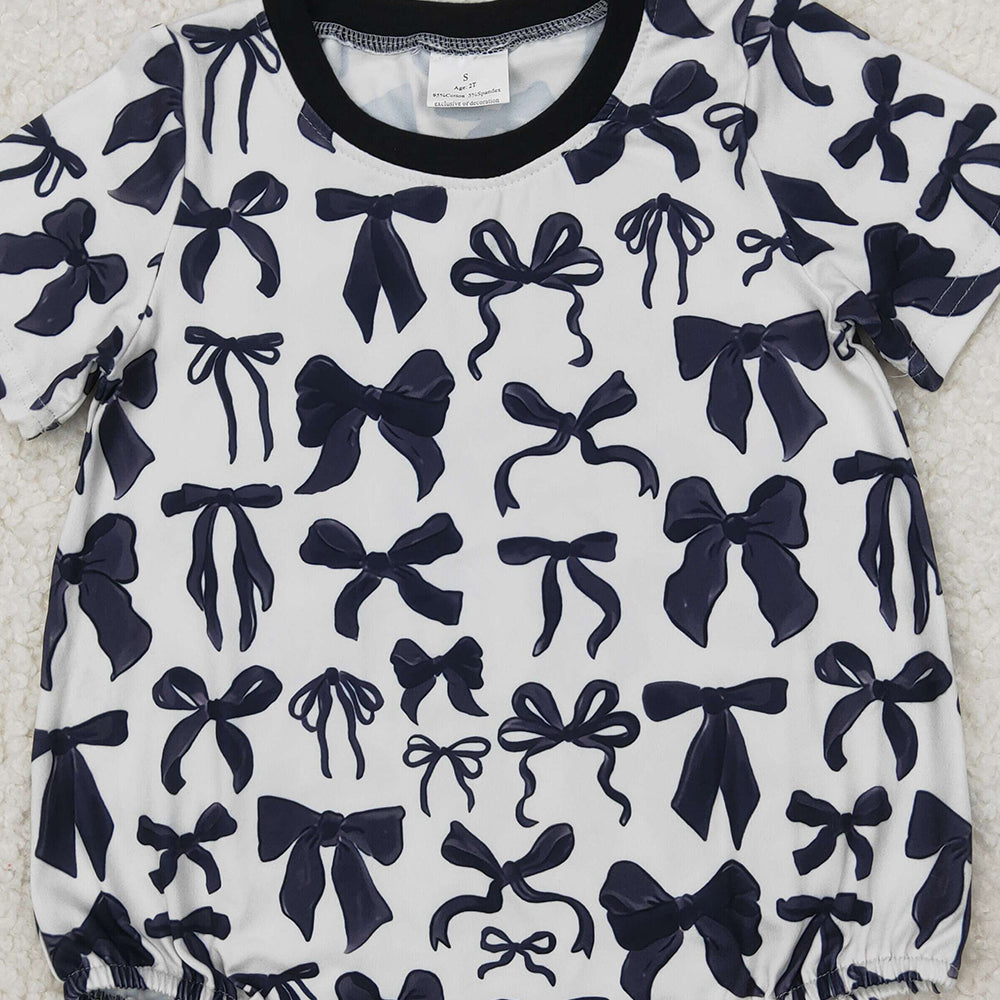 6.11 SR2820 RTS NO MOQ Baby Girls Summer Romper Short sleeves black bow baby girls summer romper