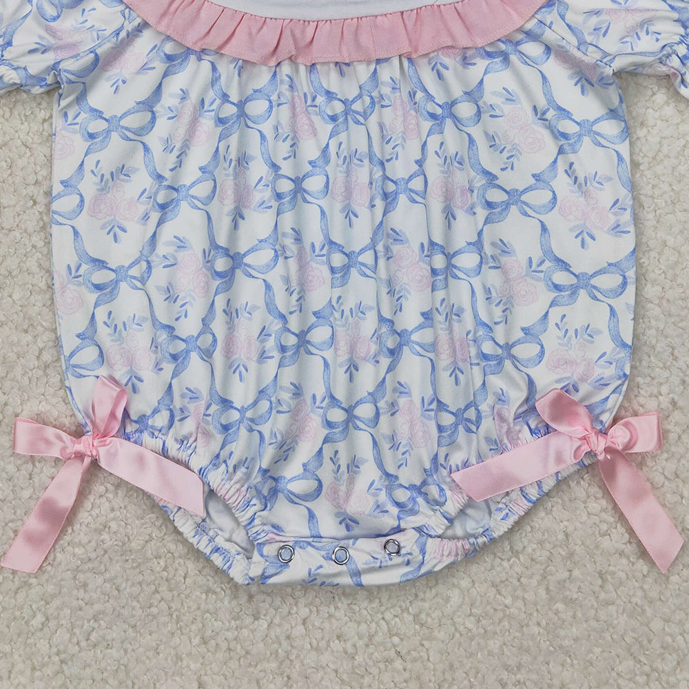 4.07 SR2944 RTS NO MOQ Baby Girls Summer Rompers Short sleeves Daddy's girl floral bow baby girls romper