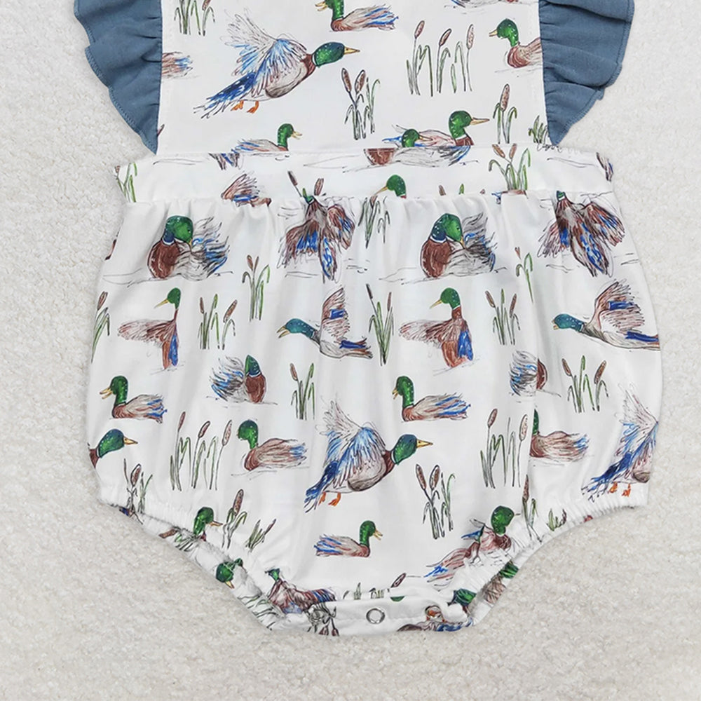 USA Shop (in stock)SR0893 RTS NO MOQ Baby Girls Summer Rompers Baby Girls Duck Straps Ruffle Summer Rompers