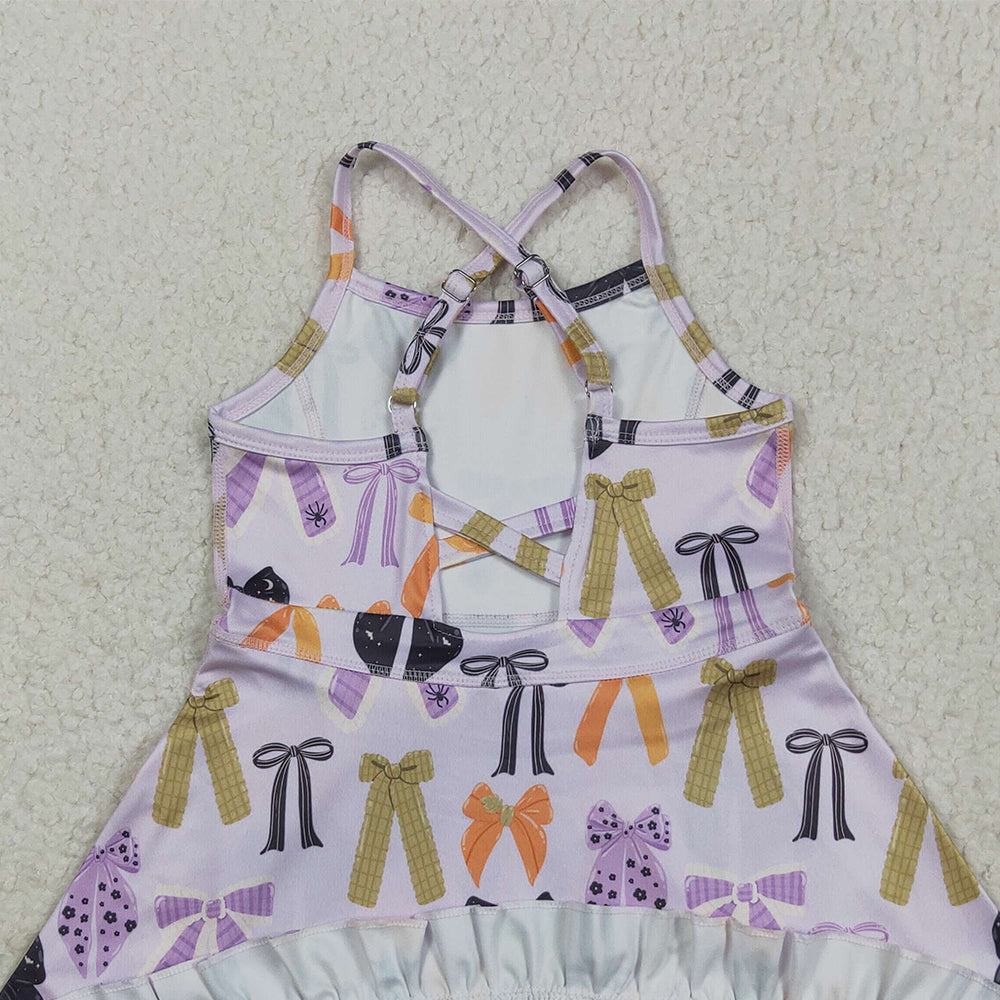 RTS NO MOQ (In stock)GSD2737Baby Girls Winter Dress Baby Girls Lavender Strap Bows Plaid Shorts Yoga Knee Length Dresses
