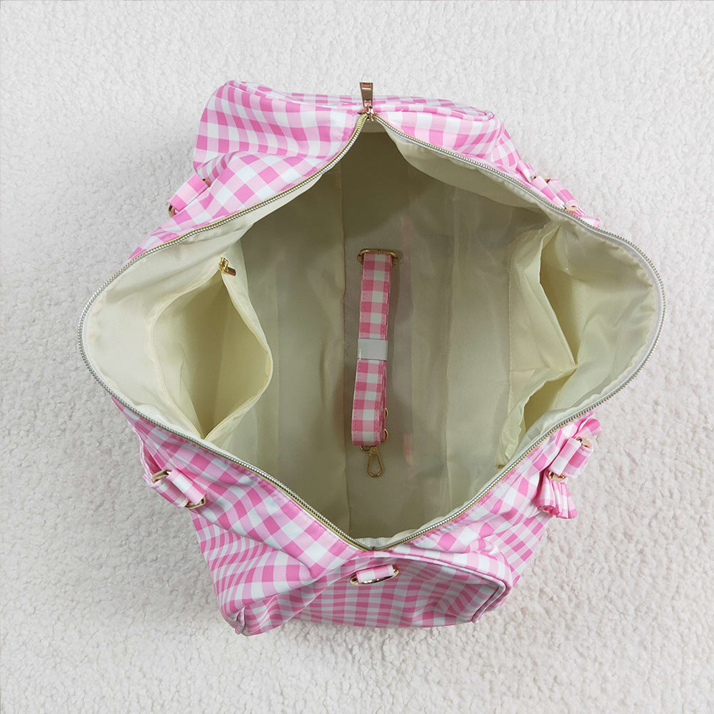 USA Shop (in stock) BA0302RTS NO MOQ Baby Bags Pink Checkered Print Gym Duffle Bags