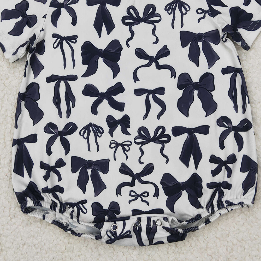 6.11 SR2820 RTS NO MOQ Baby Girls Summer Romper Short sleeves black bow baby girls summer romper