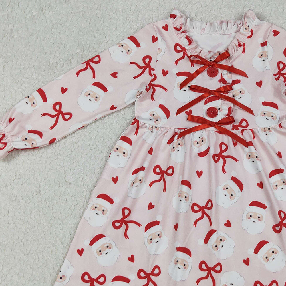 RTS NO MOQ (In stock)GLD1233 Baby Girls Winter Dress Red Bows Santa Christmas Knee Length Dresses