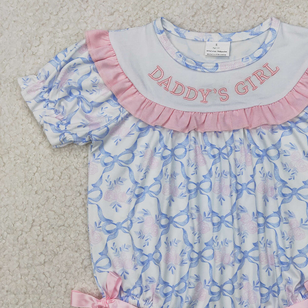 4.07 SR2944 RTS NO MOQ Baby Girls Summer Rompers Short sleeves Daddy's girl floral bow baby girls romper