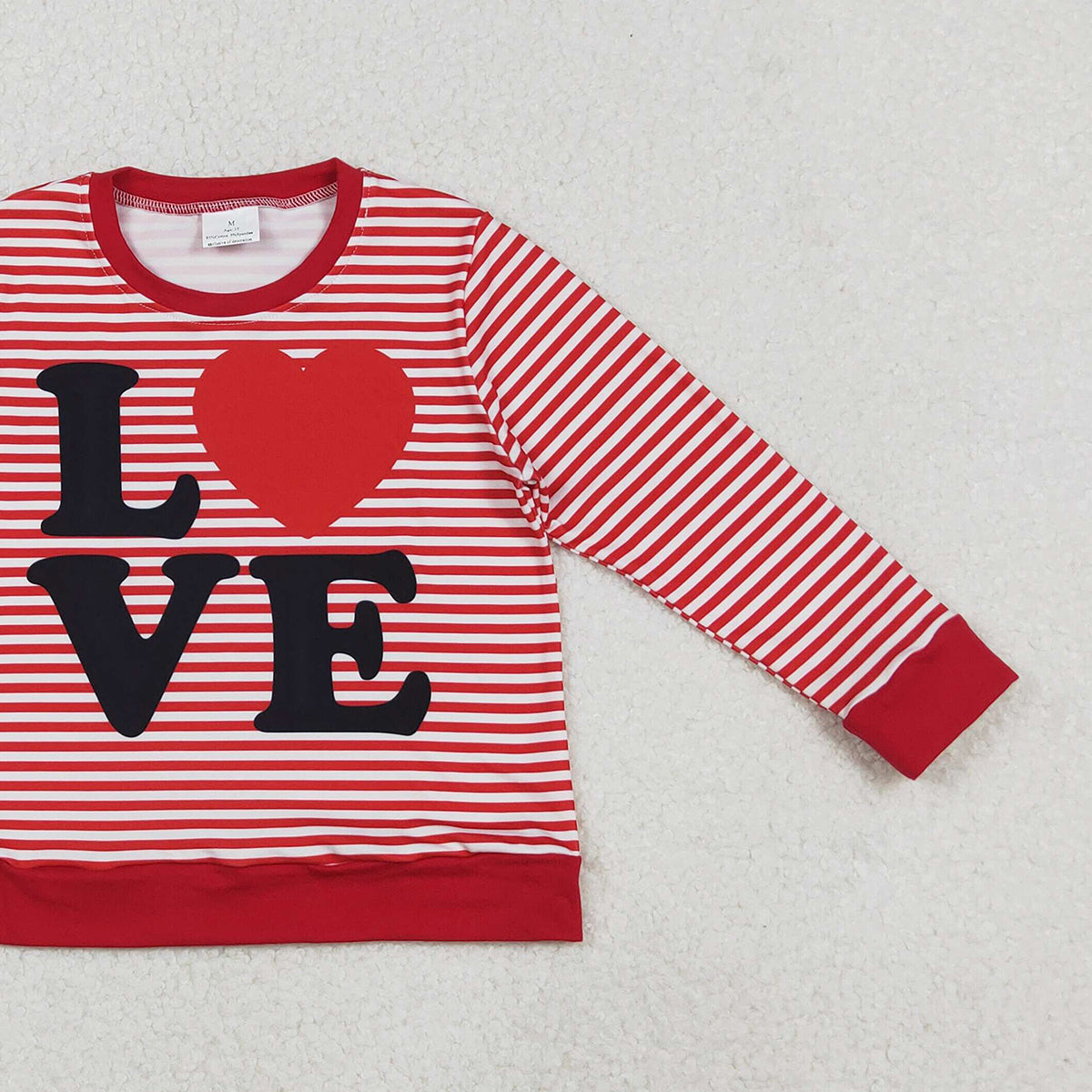 10.28 RTS NO MOQ (In stock)GT1235 Baby Girls Long Sleeve Tops Baby Girls Red Stripe Love Heart Valentine Tee Shirts Top