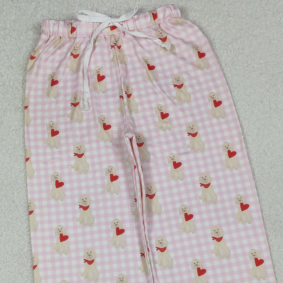 10.16 RTS NO MOQ (In stock)P0849 Adult Women Pink Checked Dogs Hearts Valentine Pants Bottom