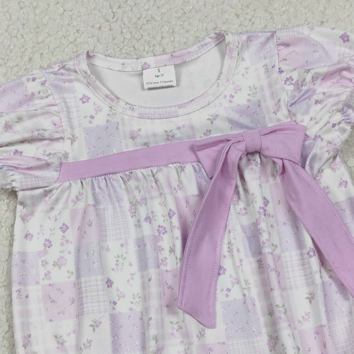 2.3 RTS NO MOQ (In stock)SR3730 Baby Girls Short Sleeve Flowers Checked Bow Top Ruffle Rompers