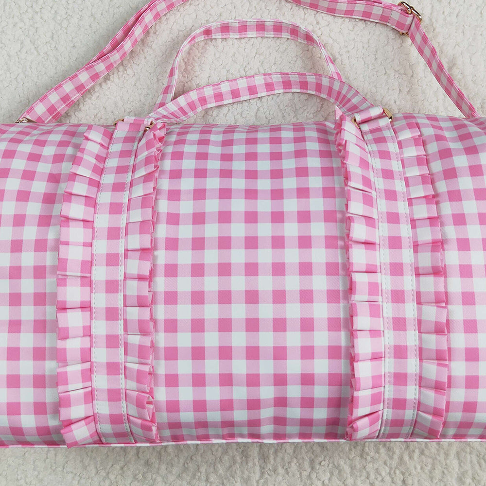 USA Shop (in stock) BA0302RTS NO MOQ Baby Bags Pink Checkered Print Gym Duffle Bags