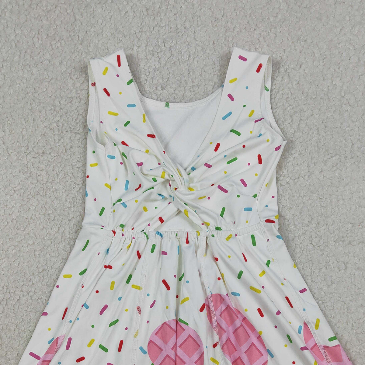 3.24 RTS NO MOQ (In stock)GSD3594 Kids Fashion Clothes Baby Girls Sleeveless Pink Drip Sprinkles Team Yoga Active Shorts Knee Length Dresses