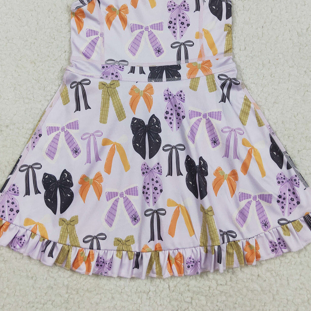 RTS NO MOQ (In stock)GSD2737Baby Girls Winter Dress Baby Girls Lavender Strap Bows Plaid Shorts Yoga Knee Length Dresses