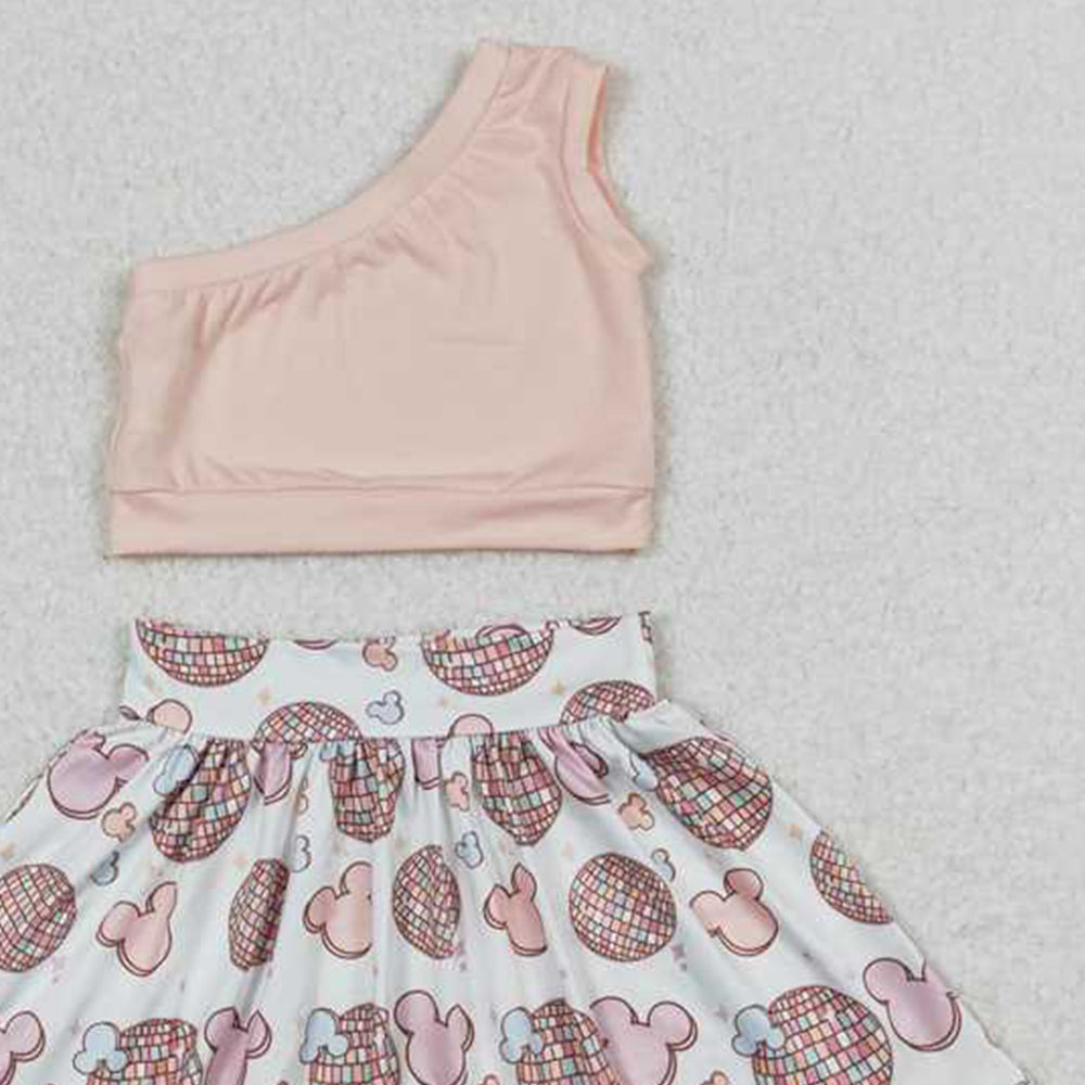 5.19 GSD0875 RTS NO MOQPeach one shoulder to mouse skirt girls clothes