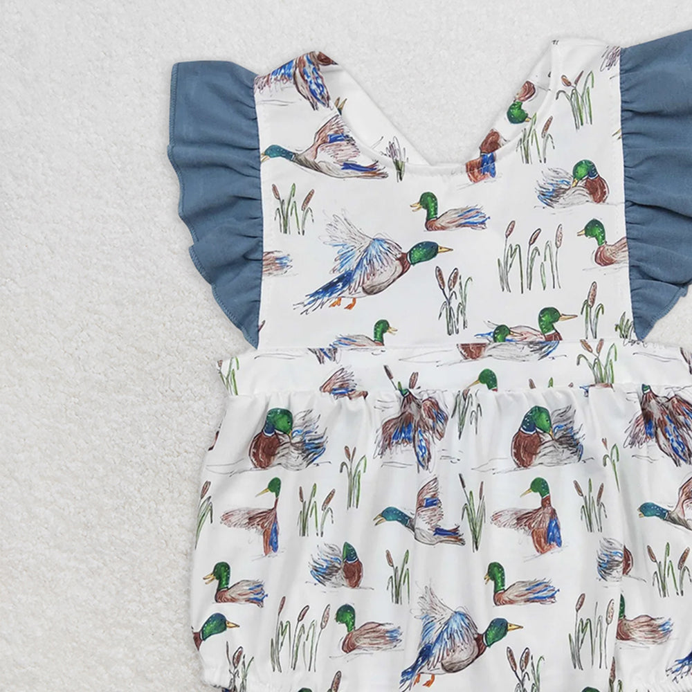 USA Shop (in stock)SR0893 RTS NO MOQ Baby Girls Summer Rompers Baby Girls Duck Straps Ruffle Summer Rompers