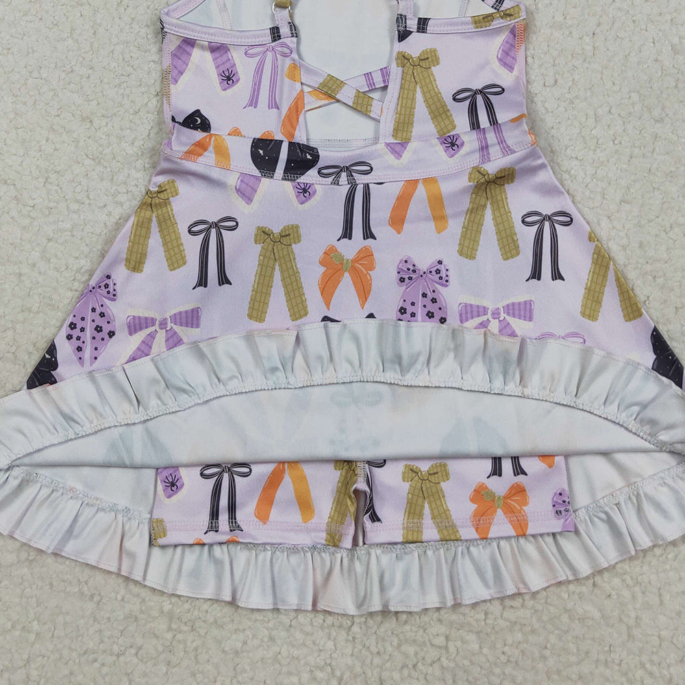 RTS NO MOQ (In stock)GSD2737Baby Girls Winter Dress Baby Girls Lavender Strap Bows Plaid Shorts Yoga Knee Length Dresses